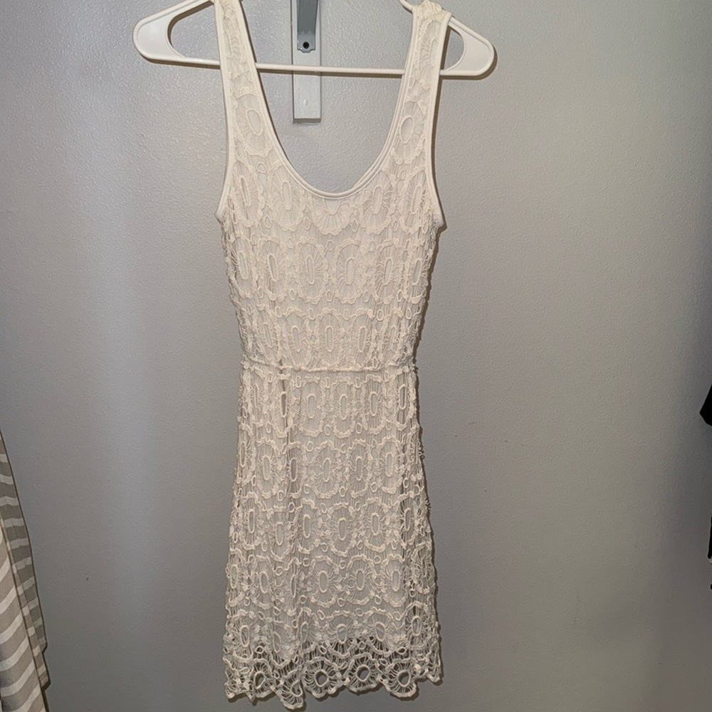 Lauren Conrad White Open Weave Embroidered Dress